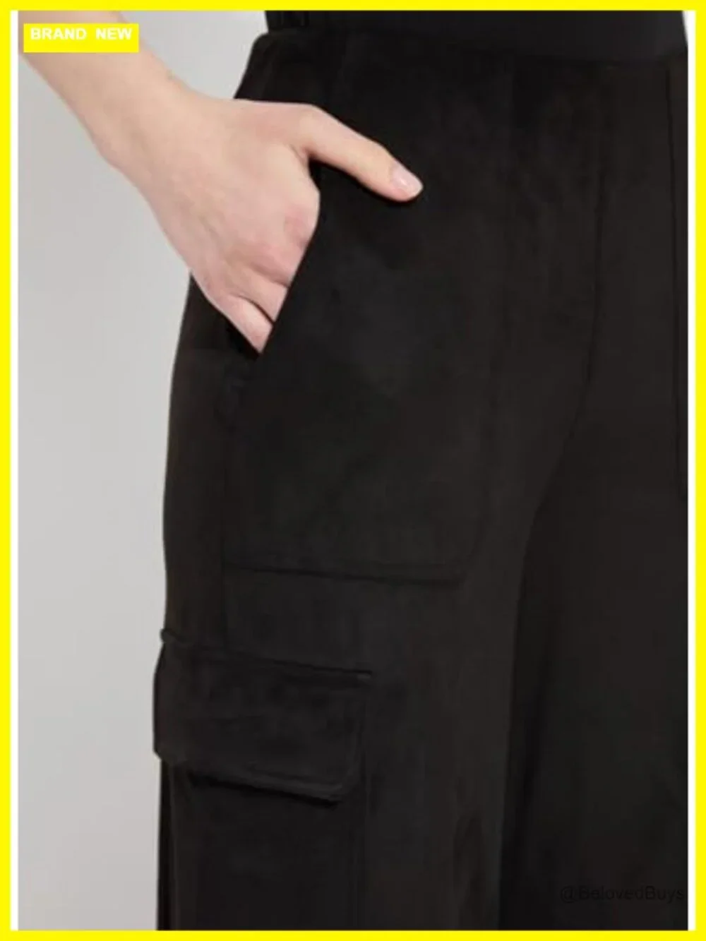High Waisted Cargo Pants for Women – Wide Leg Cropped Vegan Suede Pockets